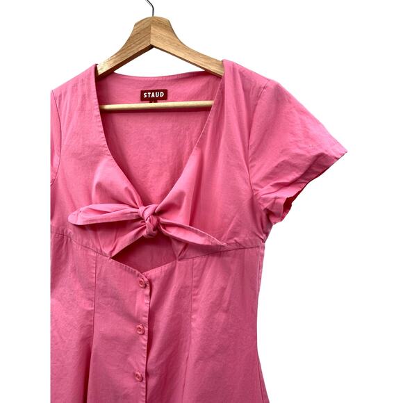 STAUD 6 Alice bubblegum pink tie front midi dress - Picture 4 of 7